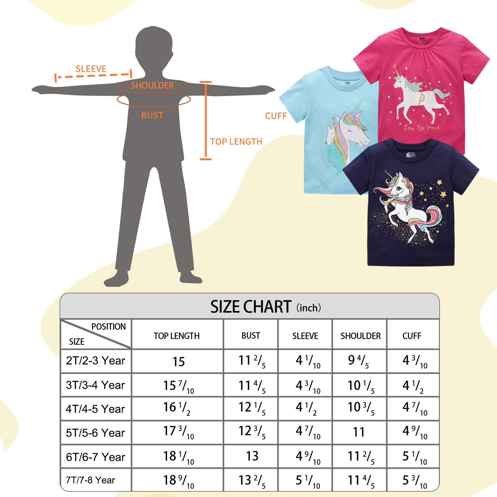 Jobakids Girls Short Sleeve Shirt Toddler Crewneck Tops Tee Summer Outfits Clothes 3 Pack