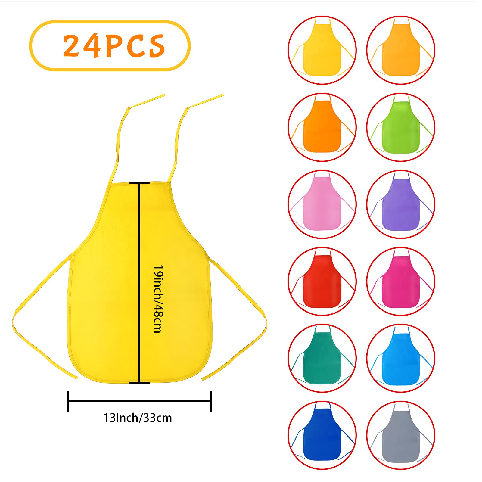 Pllieay 24 Pieces 12 Colors Kids Art Smocks, Non Woven Artist Fabric Aprons for Children 3-7 for Kitchen, Classroom, Community Event, Crafts and Art Painting Activity