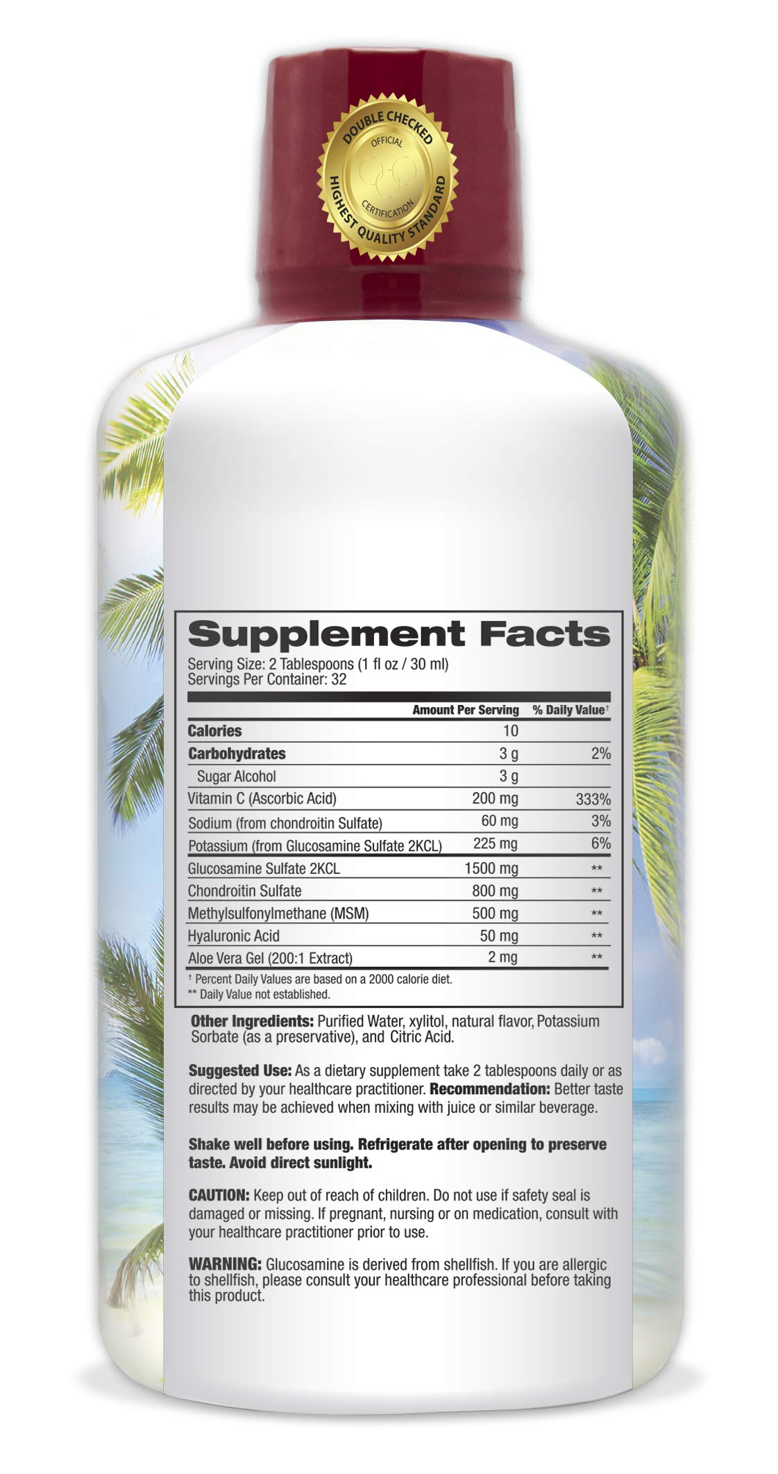 Tropical Oasis Joint Complete Premium - Liquid Joint Supplement with Liquid Glucosamine Sulfate, Chondroitin, MSM & Hyaluronic Acid - 96% Max Absorption– 32oz, 32 serv, 33484