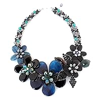 NOVICA Handmade Quartz Cultured Cultured Freshwater Pearls Flower Necklace Floral Beaded Agate Silver Plated Brass Glass Blue Multicolor Thailand Classic Snorkel Sharkskin Birthstone