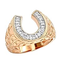 0.35 Ct Round Cut DVVS1 Diamond Nugget Horseshoe Men's Ring 14k Rose Gold Plated 925 Sterling Silver
