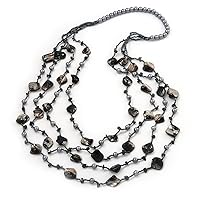 Avalaya Long Multistrand Black Shell & Simulated Pearl Necklace - 96cm Length
