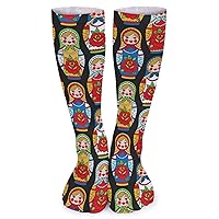 Russian Nesting Dolls Matryoshka Printed Knee High Socks Athletic Breathable Tube Stockings for Men and Women