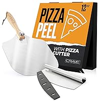 Pizza Spatula Paddle for Grill - 12 Inch Pizza Peel with Pizza Cutter - Pizza Paddle for Turning Pizza, Bread, Cookies, and Baking
