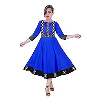 Women Embroidered Dress Royal Blue Maxi Dress Bohemian Frock Suit Ethnic Party Wear Tunic Plus Size