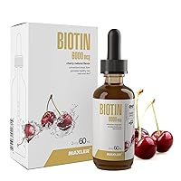 Liquid Biotin Drops - Vegan Biotin Vitamins for Hair Skin and Nails - Biotin Supplement for Metabolism of Carbohydrates, Proteins & Fats - 6000mcg of Biotin Liquid Per Serving - Cherry Flavor