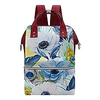 Anemones and Peacock Waterproof Mommy Bag Diaper Bag Backpack Multifunction Large Capacity Travel Bag