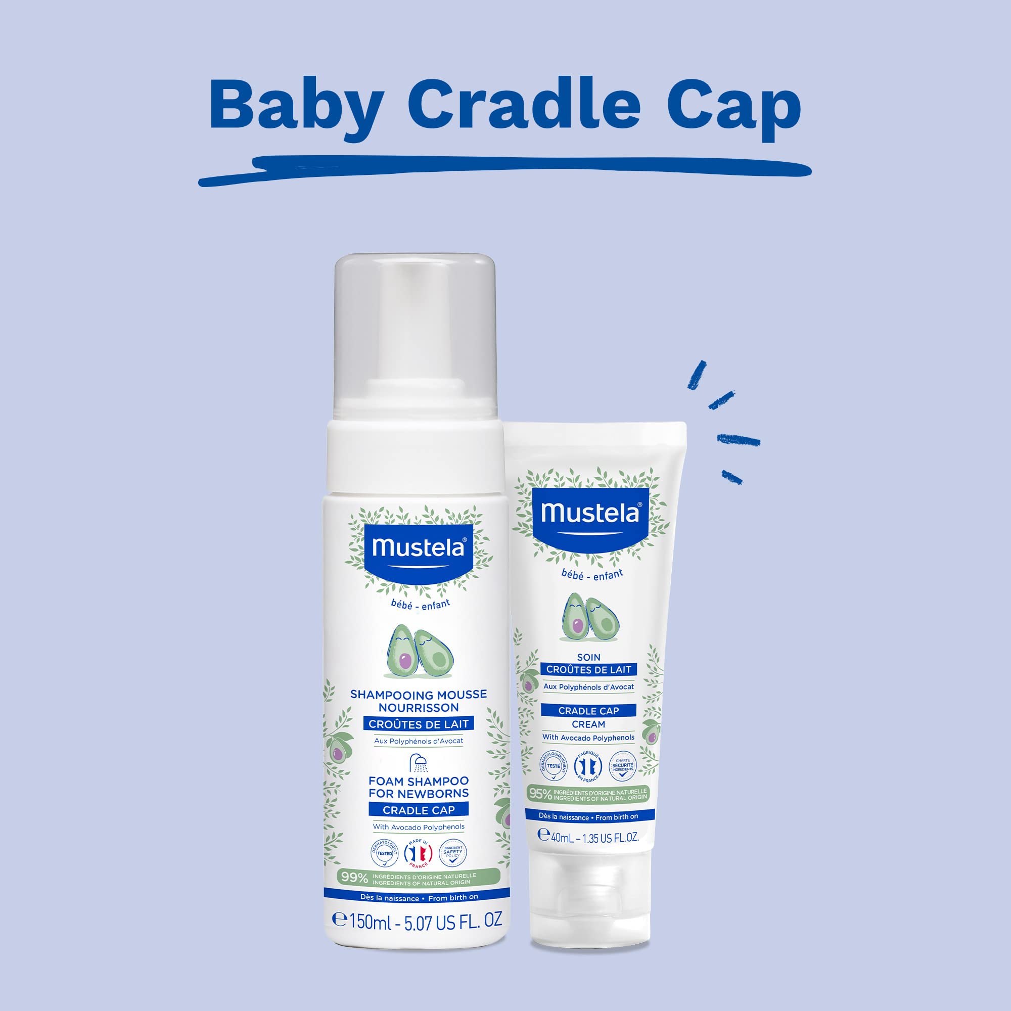 Mustela Baby Cradle Cap Bundle - Natural Baby Shampoo & Cradle Cap Cream - with Natural Avocado - 2 Piece Set