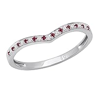 Dazzlingrock Collection Round Gemstone & White Diamond Ladies Bridal Chevron Anniversary Wedding Band, Sterling Silver