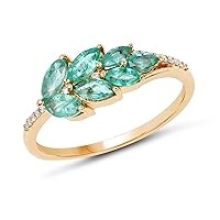 0.69 Carat Genuine Zambian Emerald and White Diamond 14K Yellow Gold Ring