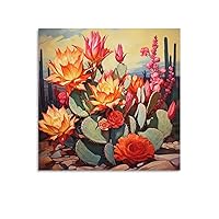 AAHARYA Room Aesthetic Poster Cactus Flower Wall Art Deco Canvas Print Poster Canvas Painting Wall Art Poster for Bedroom Living Room Decor 16x16inch(40x40cm) Unframe-style