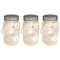 LumaBase Battery Operated Silver Snowflake Glass Mason Jars - Set of 3