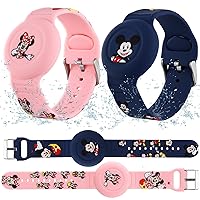 2 Pack Waterproof AirTag Bracelet for Kids, Cute Cartoon Design Silicone Air tag Holder, Full Coverage Anti-Lost Accessories Compatible with Apple AirTag Hidden for Children (Blue & Pink)