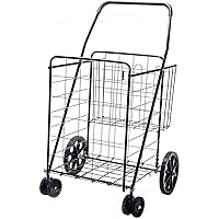 Jumbo Deluxe Foldable Utility Shopping Cart with Dual Swivel Wheels and Double Basket- 200 lb Capacity