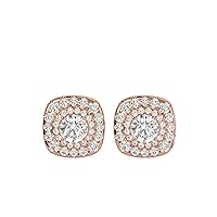 Certified 18K Gold Stud Earring in Round Cut Moissanite Diamond (1.05 ct) Round Cut Natural Diamond (1.01 ct) With White/Yellow/Rose Gold Stud Earring For Women