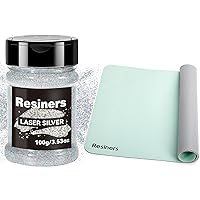 Resiners Extra Large Silicone-Leather Craft Mat&Silver Ultra Fine Glitter Powder, 26.4