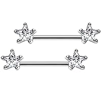 Body Candy Stainless Steel Clear Accent Star Barbell Nipple Ring Set 14 Gauge 9/16