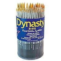 Dynasty B-415 Fine Golden Synthetic Nylon Brushes - Assorted Round Sizes - Set of 144 - Black