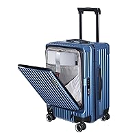 20 Inch Carry On Luggage with Front Laptop Pocket, Lightweight Hardshell ABS+PC+Aluminum Frame Suitcase with TSA Lock, 360 Spinner Wheels, Briefcase for Trip, Dark Blue