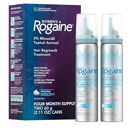 Rogaine Women's 5% Minoxidil Foam, Topical Once-A-Day Hair Loss Treatment for Women to Regrow Fuller, Thicker Hair, Unscented, 4-Month Supply, 2 x 2.11 oz