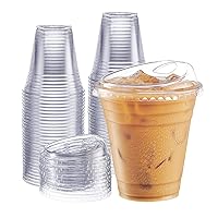 Comfy Package [12 oz. - 100 Sets Crystal Clear Plastic Cups With Strawless Sip-Lids