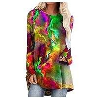 Women's Casual Tie Dye Tunic Tops Long Sleeve Crewneck Loose Fit T-Shirt Fall Trendy Oversized Shirts with Leggings