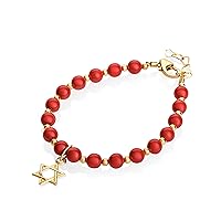 Luxury with 14KT Gold-Filled Star of David Charm Red European Simulated Pearls and Mini Beads Stylish Baby Unisex Bracelet (BCR-SD)