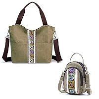 SILKAREA Embroidered Canvas Small Crossbody Bag Cell Phone Purse Large Tote Top Handle Shopper Handbag