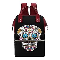 Floral Skull Diaper Bag for Women Large Capacity Daypack Waterproof Mommy Bag Travel Laptop Backpack