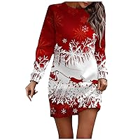 Women's Christmas Dresses Long Sleeve Casual Printed Pullover Hip Pack Dress, S-3XL