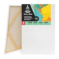 ARTEZA Canvases for Painting, Pack of 2, 24 x 36 Inches, Blank White Stretched Canvas Bulk, 100% Cotton, 8 oz Gesso-Primed, Art Supplies for Adults and Teens, Acrylic Pouring and Oil Painting