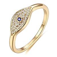 VACRONA Gold Plated Ring 14K Dainty Evil Eye Simulated Sapphire Ring White CZ Micro Pave Ring Stackable Eternity Ring Protection Ring Gift for Her