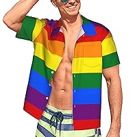 Men's Shirts LGBT Gay Pride Rainbow Summer Button Down Hawaiian Shirt Gift