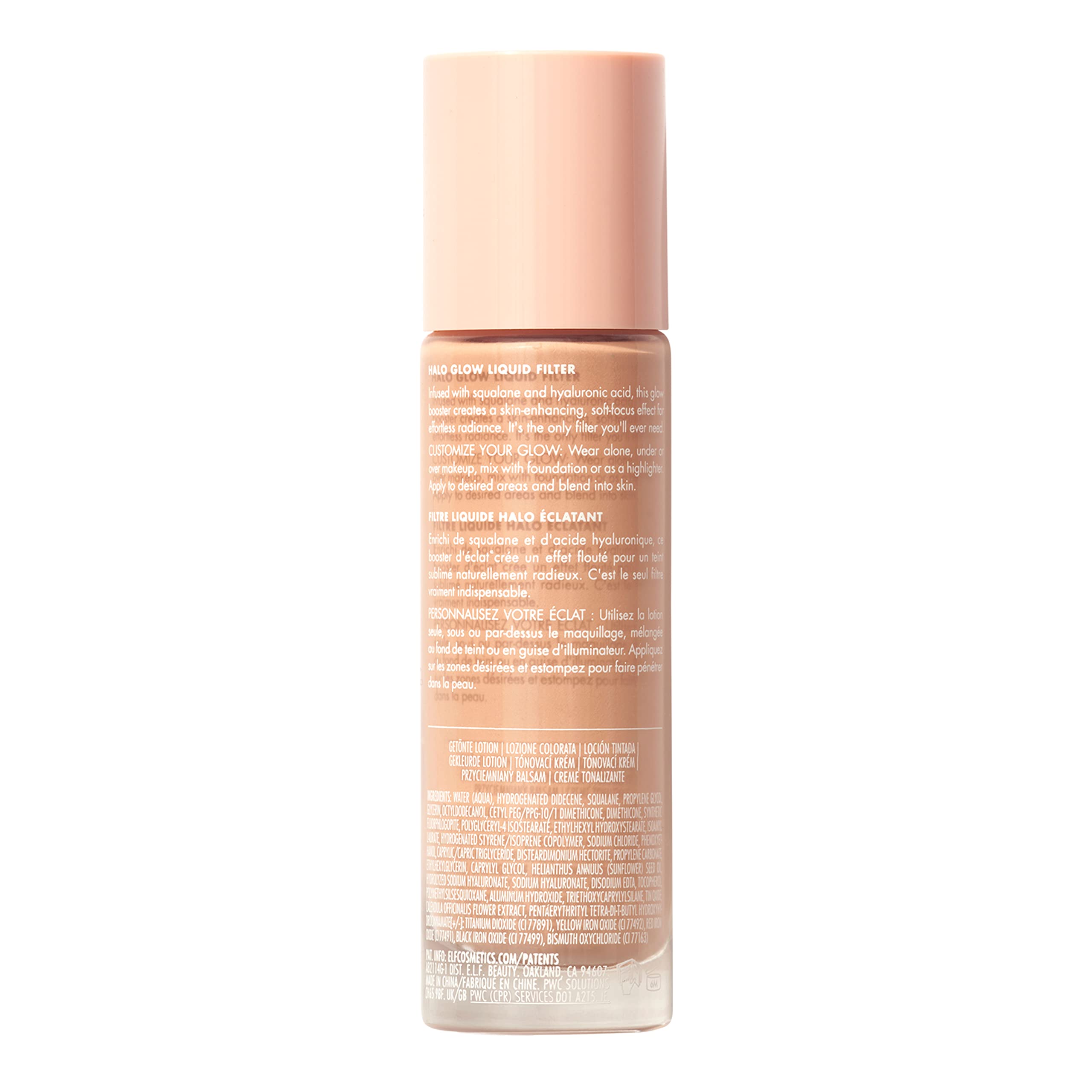 e.l.f. Halo Glow Liquid Filter, Complexion Booster For A Glowing, Soft-Focus Look, Infused With Hyaluronic Acid, Vegan & Cruelty-Free, 3 Light/Medium