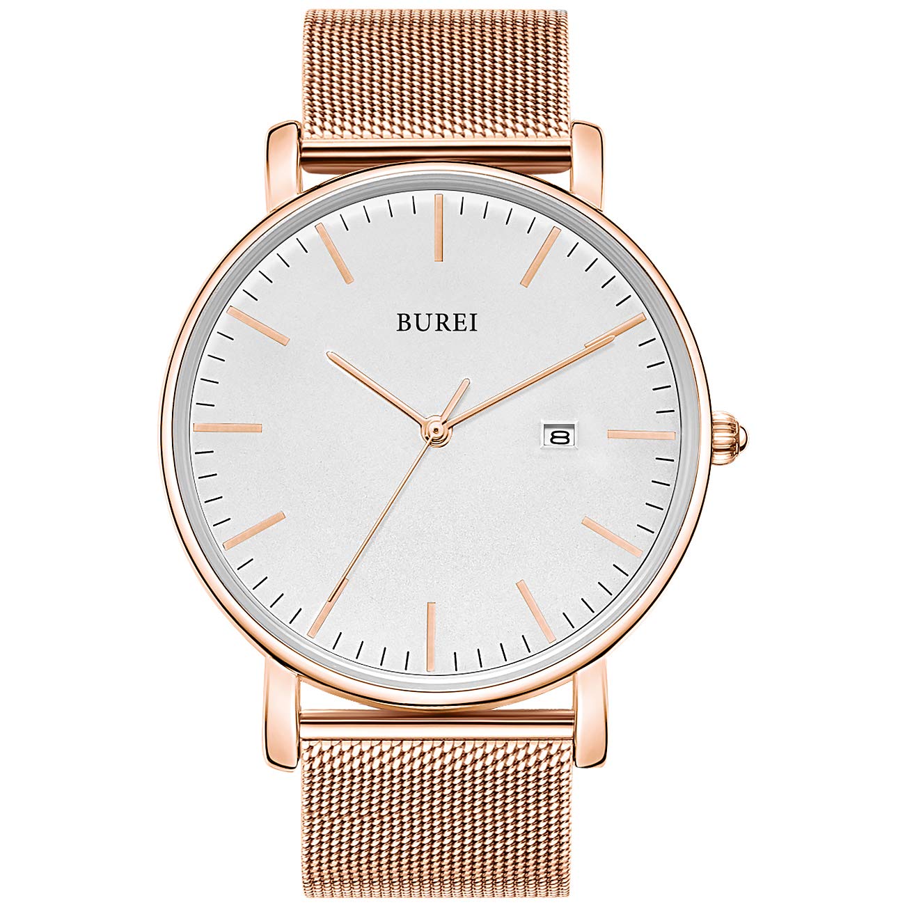 Burei Men's Wrist Watch, Stylish, Minimalist, Ultra Thin Commuter Net Strap, Quartz, Waterproof, Birthday Gift
