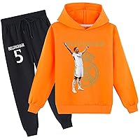 Kids Jude Bellingham Hoodie Set,Graphic Long Sleeve Pullover Tops with Jogger Pants Real Madrid CF Sweatsuit for Boys