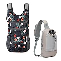 G4Free Small 11 L Foldable Ultralight Backpack Sling Bag RFID Blocking Shoulder Bag for Hiking (Flower+Grey)