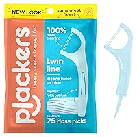 Twin-Line Dental Flossers, Cool Mint Flavor, Dual Action Flossing System, Easy Storage, Super Tuffloss, 2X The Clean, 75 Count