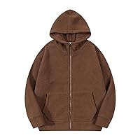 Men Hooded Oversized Sherpa Fuzzy Sweatshirt Zip Up Long Sleeve Cozy Fluffy Fleece Coat Winter Casual Jacket Hoodies