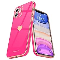Teageo Compatible with iPhone 11 Case for Women Girl Cute Love-Heart Luxury Bling Plating Soft Back Cover Raised Full Camera Protection Bumper Silicone Shockproof Phone Case for iPhone 11, Hot Pink