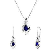 Dazzlingrock Collection Pear Blue Sapphire & Round Diamond Teardrop Earring & Pendant Set for Women