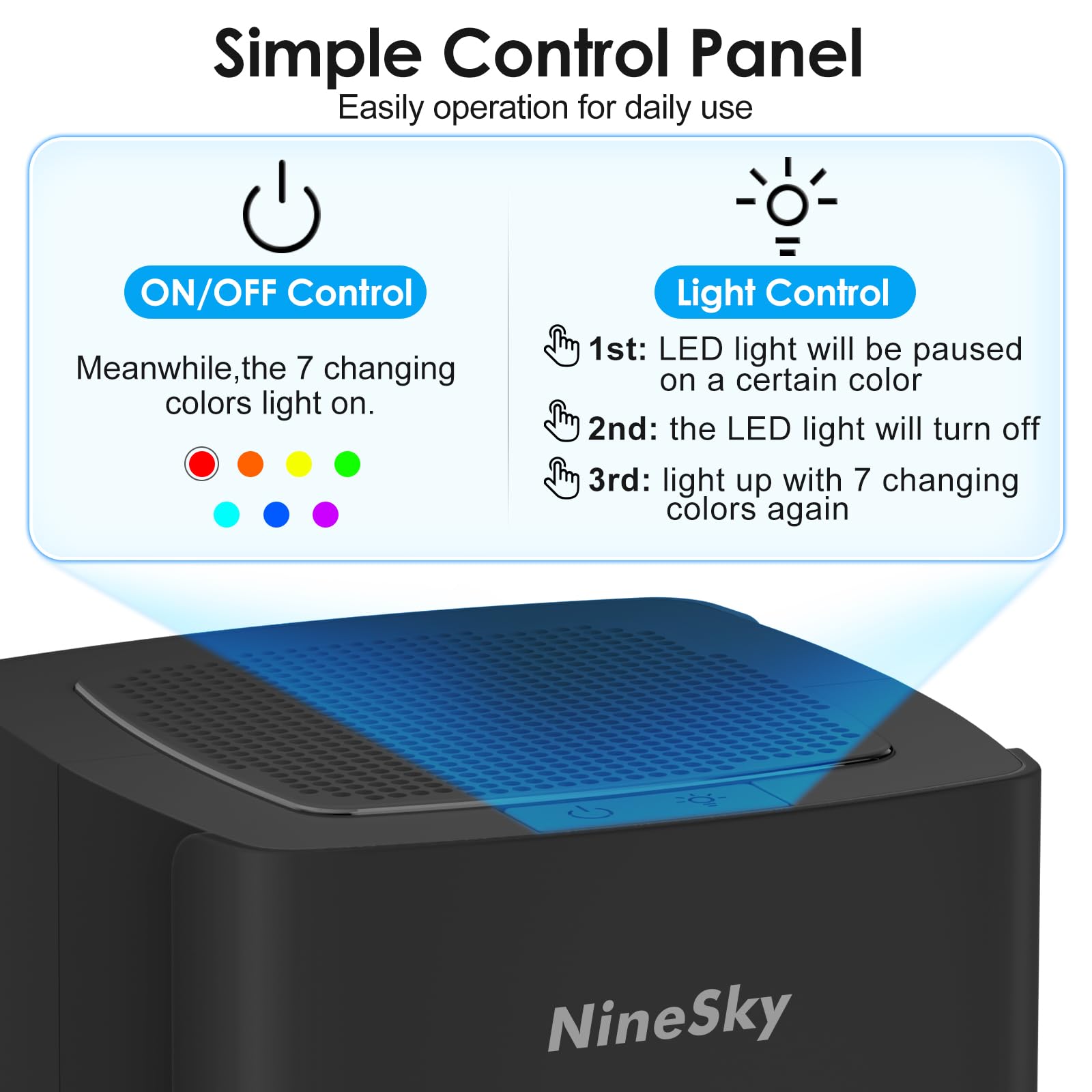NineSky Dehumidifier for Home, 30oz Water Tank,(300 sq.ft) Dehumidifiers for Bedroom, Bathroom, Basement with 7 Colorful Lights, Auto Shut Off(C1 Black)