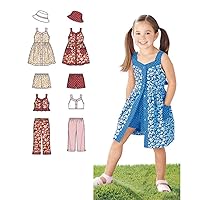 Simplicity Easy to Sew Girl's Dress, Top, Pants or Shorts and Hat Clothing Sewing Pattern Kit, Code 1453, Sizes 3-8