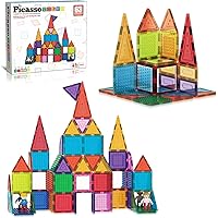 PicassoTiles 32 Pcs Building Block + 63 Pcs Magnetic Brick Tiles Building Block 2 Character Figures 9 Tile Styles Construction Toy Set STEM Creative Education Toys STEM Learning Playset Stacking Playb