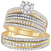 The Diamond Deal 14kt Yellow Gold His & Hers Round Diamond Solitaire Matching Bridal Wedding Ring Band Set 1-1/4 Cttw