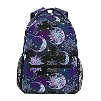 ALAZA Rainbow Galaxy Starry Sun Moon and Stars Neon Starry Backpack Purse with Multiple Pockets Name Card Personalized Travel Laptop School Book Bag, Size M/16.9 in