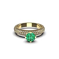 Round Emerald And Diamond Wedding Ring For Women And Girls