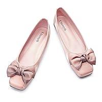 Ballet Flats for Women ; Square Toe Flats ; Satin Material Ballet Shoes ; Bowknot Elegant Dressy Women Shoes(US 7,Pink)
