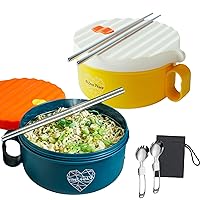 AI LOVE PEACE Microwave Ramen and Soup Bowl Set with 2 Bowls, Fork, and Spoon,BPA Free - Dorm Room Essentials for Girls - Microwavable Instant Noodle Cooking Kit -Perfect College Gift and Ramen Gifts
