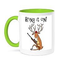 3dRose Cute Funny Buck Deer with Hunting Rifle Bring it on Cartoon - Mugs (mug_260944_7)